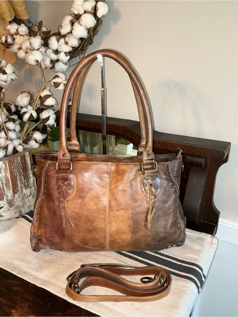 Bed Stu Rockababy Leather Satchel Shoulder Crossbody Bag Starry Night $300